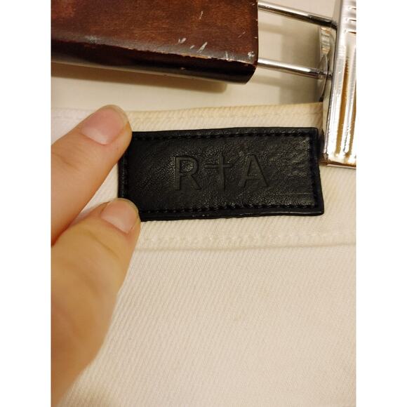 RtA Dexter Belted Boyfriend Straight Jeans White Black Leather $325 XS - Picture 11 of 12